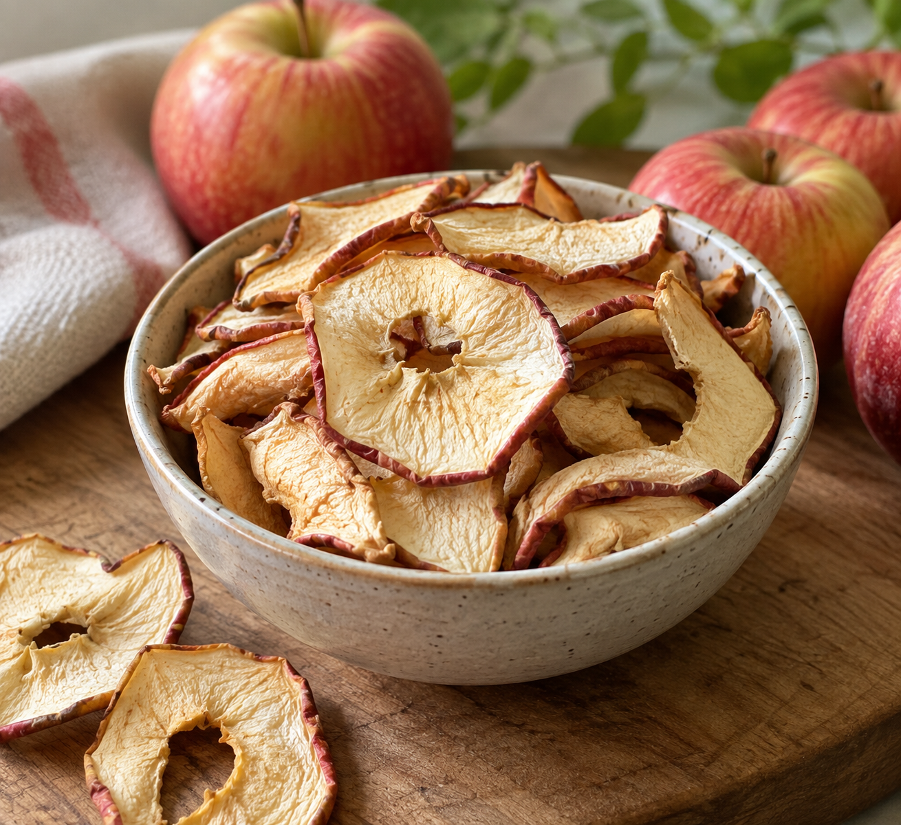 Dried apple slices in a bowl